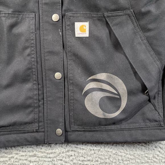Carhartt Full Swing Zip Hooded Jacket Women Small 4/6 Black Company Logo Duck - Picture 2 of 11